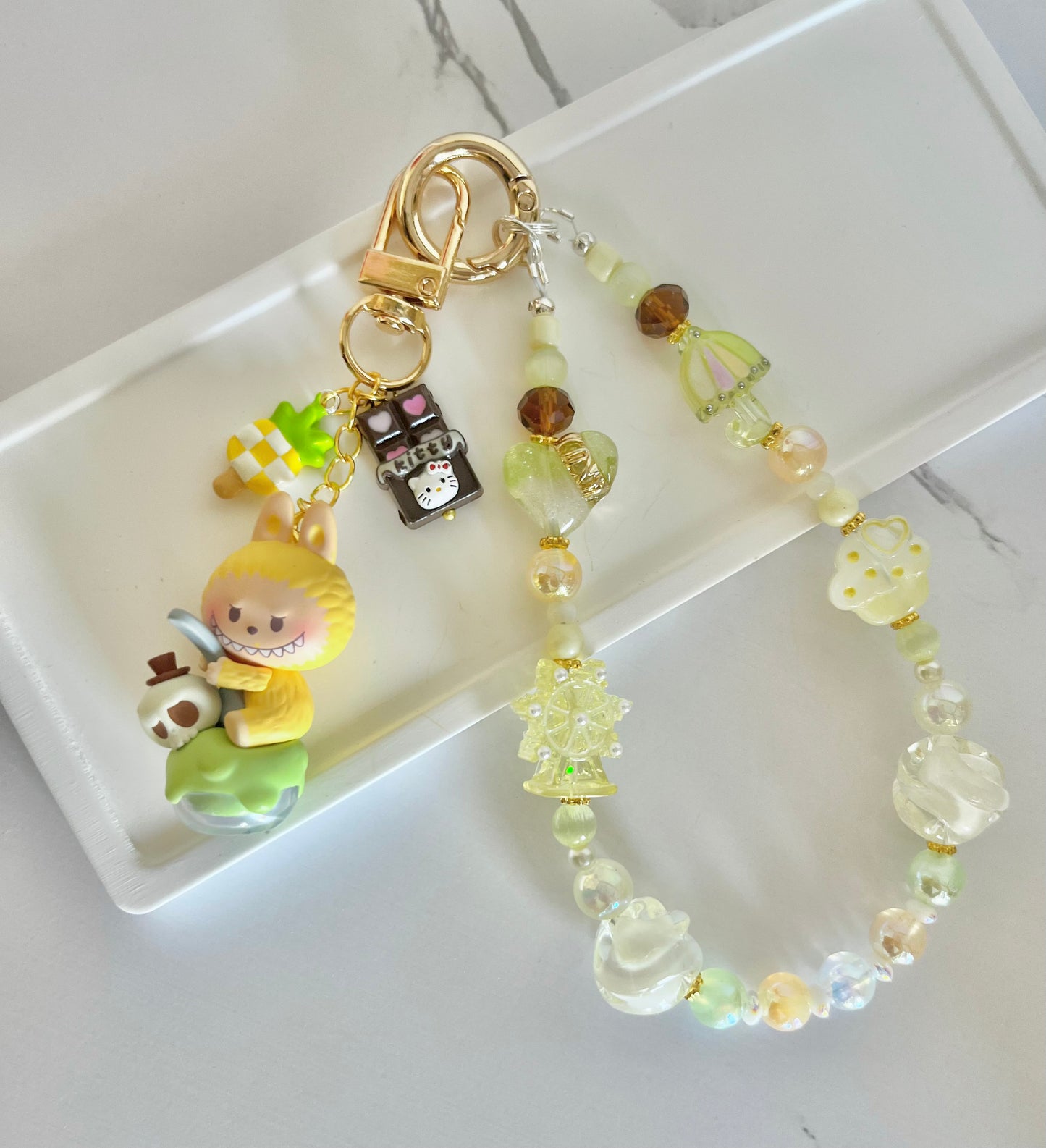 Pop Mart Pop Bean Phone Charm Chain / Keychain - Labubu, Crybaby, Skullpanda, Zsiga, Molly, Dimoo - Handmade